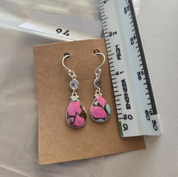 Cotton Candy Turquoise Sterling Earrings - Picture 2 of 2